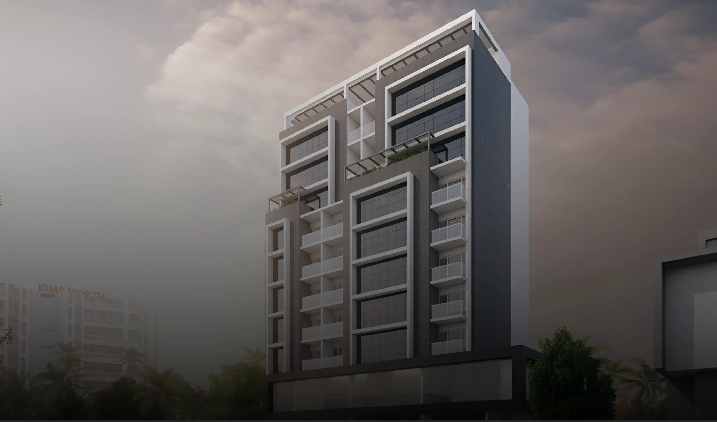 Hands holding holographic city buildings