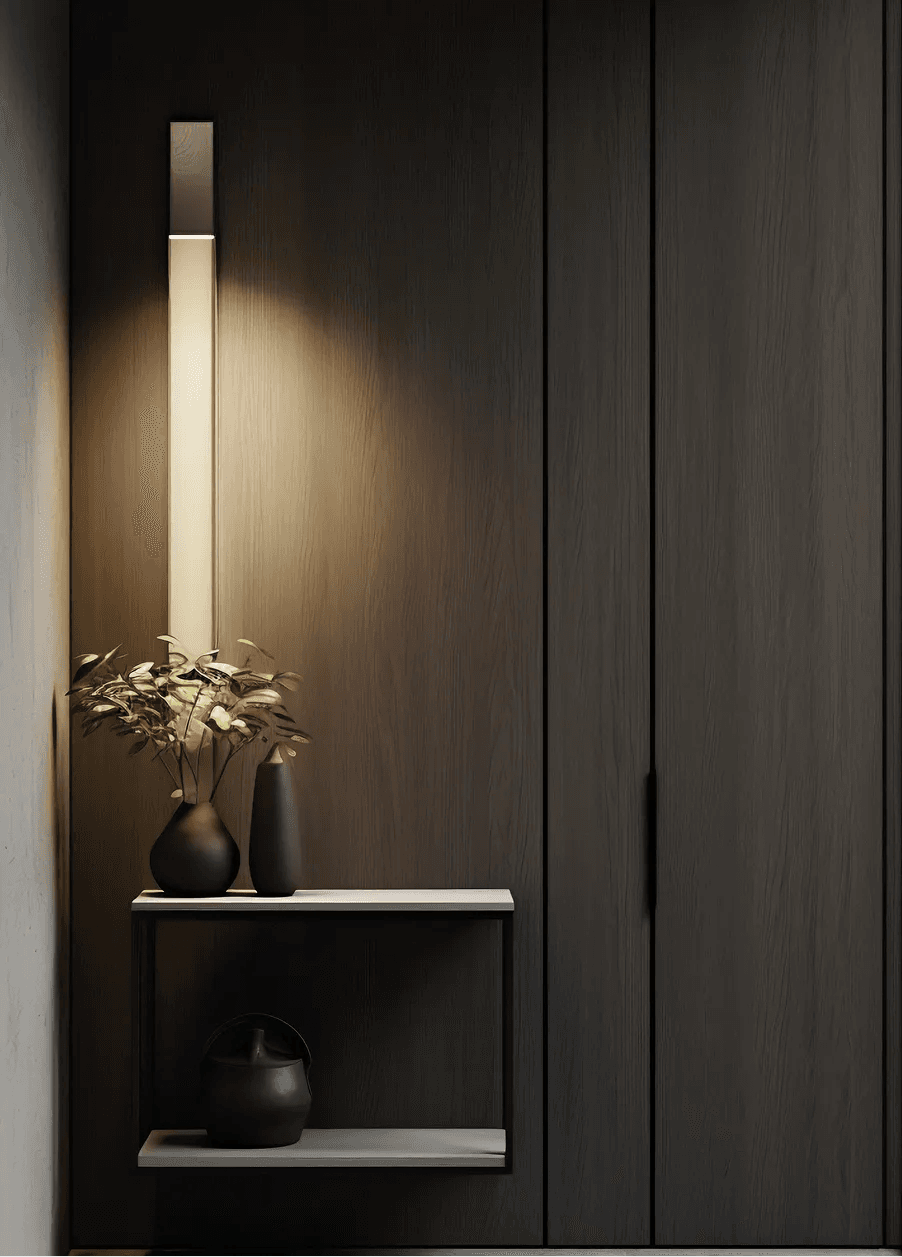 Modern dark interior with plant and sleek design