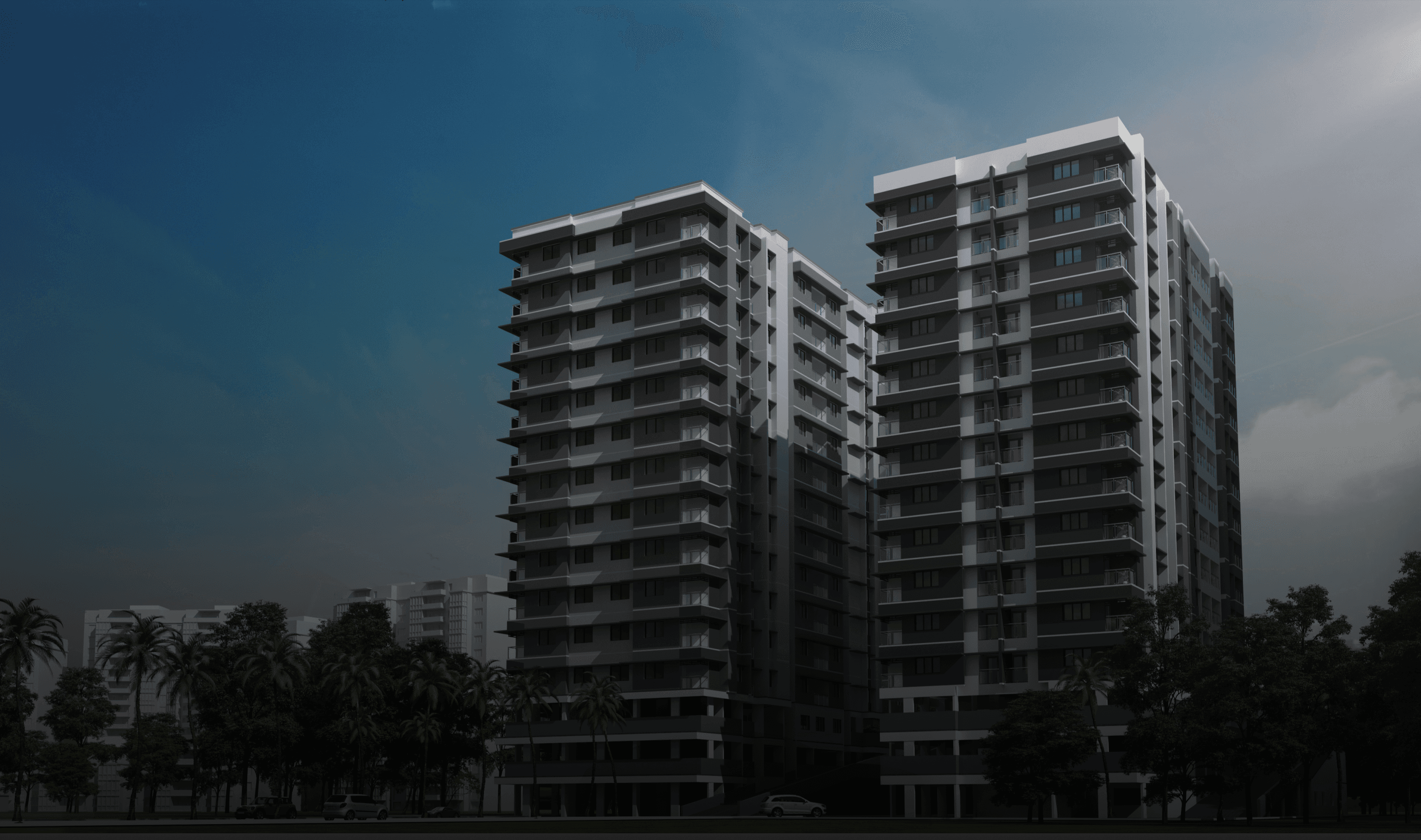 Hands holding holographic city buildings