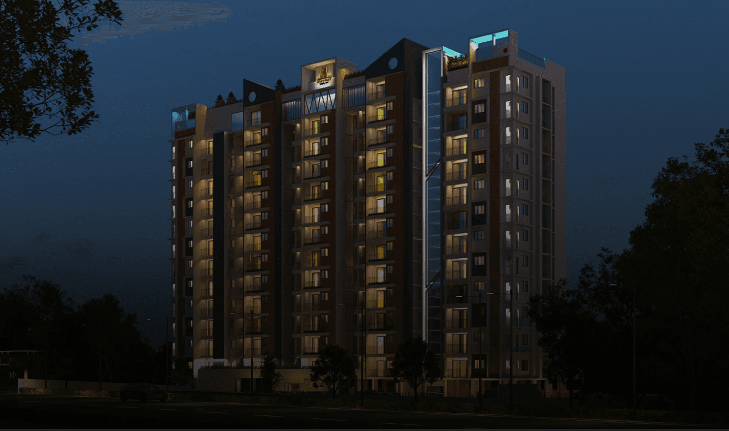 Hands holding holographic city buildings