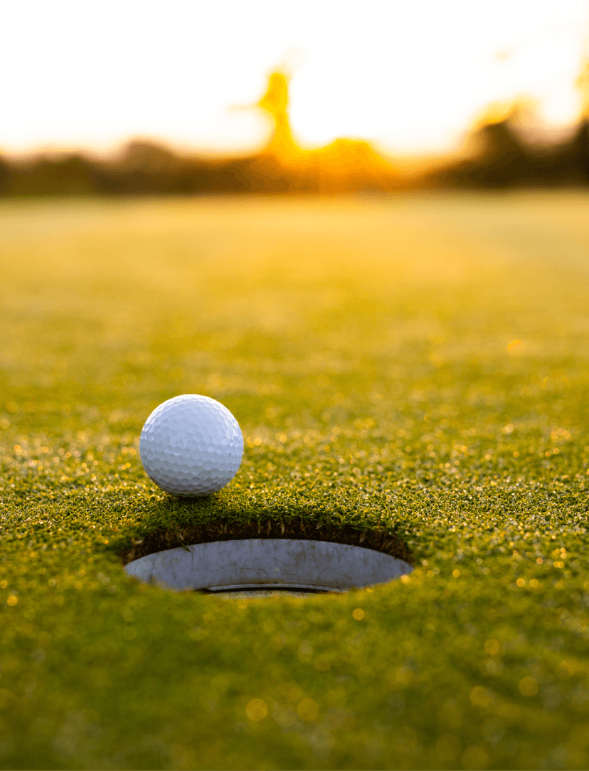 Golf ball on green near hole